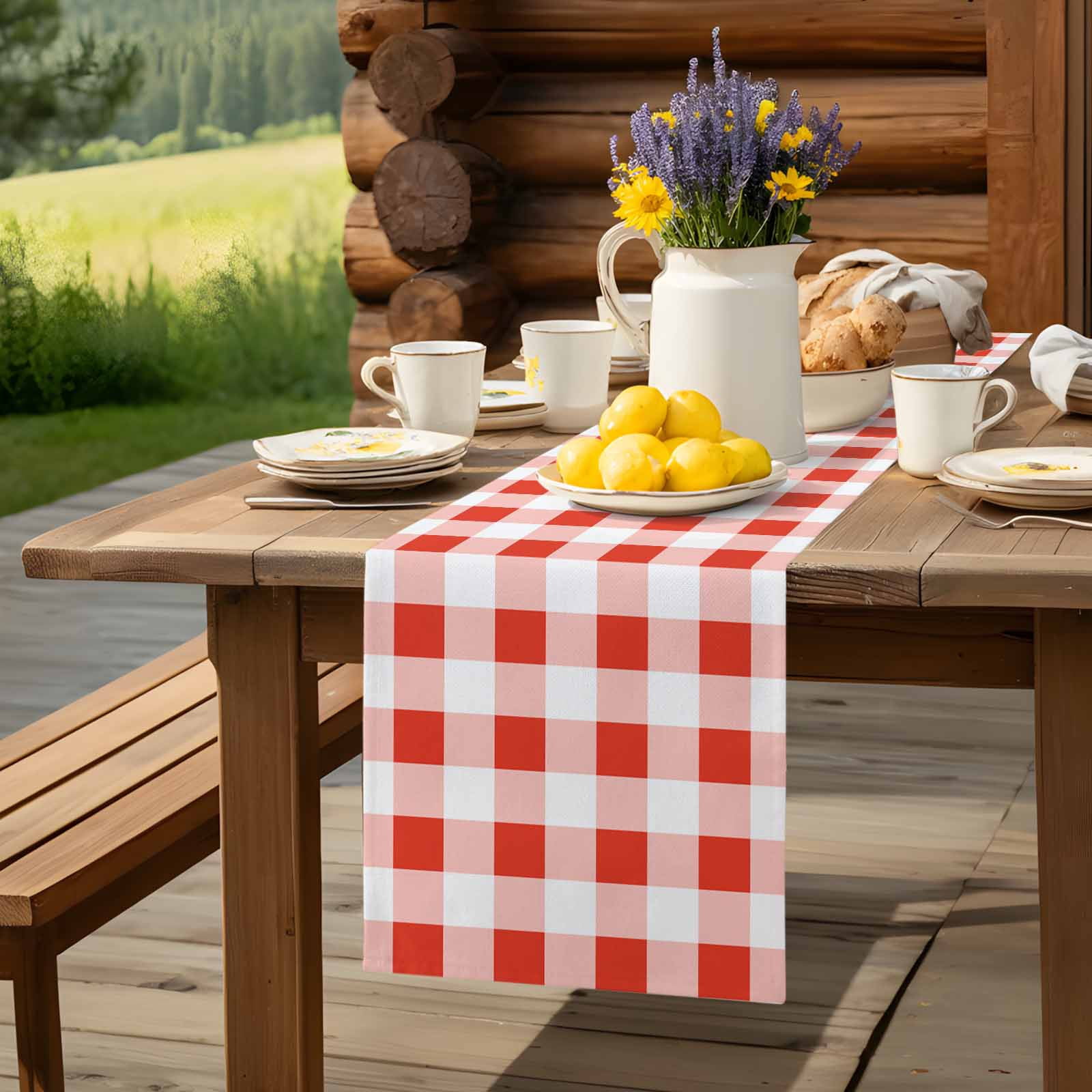 Red Gingham Check Table Runner 90 Inches Long, Gradient Buffalo Plaid Table Runners Tabletop Scarf Kitchen Dining Tables Decoration for Home Party Indoor Outdoor
