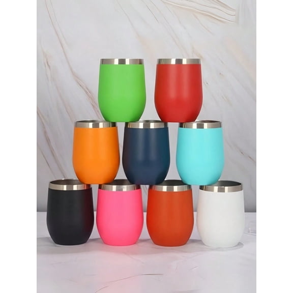 1pc Water Beer Wine Coffee Mug 12oz 350ML Wine Tumbler With Push Lid Stemless Insulated Wine Glasses Double Wall Vacuum Stainless Steel Travel Tumbler For Cold Hot Drinks