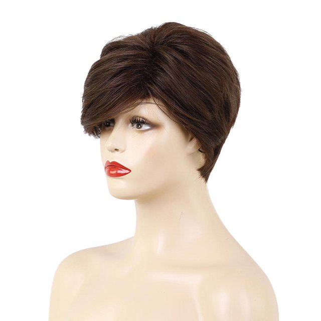 a prueba de calor de las pelucas de las mujeres del cabello humano corto 10 pulgadas Marron oscuro jinwen Pelucas cortas para mujer