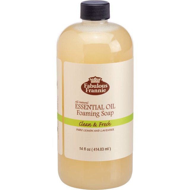 Fabuloso jabón de manos espumoso Frannie limpio y fresco, fabricado con aceites esenciales naturales puros de limón y lavanda, 14 oz (paquete de 1)