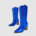 thumbnail image 4 of Juosiy Knee High Cowboy Boots for Women Chunky High Heels Pull-on Embroidered Wide Calf Cowgirl Boots, 4 of 8