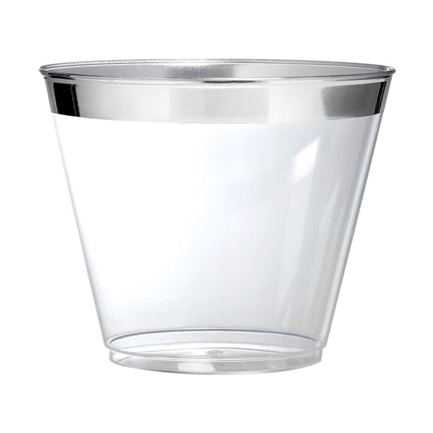 Injueey Taza desechable higiénica y fácil de usar para todas las ocasiones, vasos desechables con borde dorado, 100 pack/lote Mostrada Borde de oro rosa.