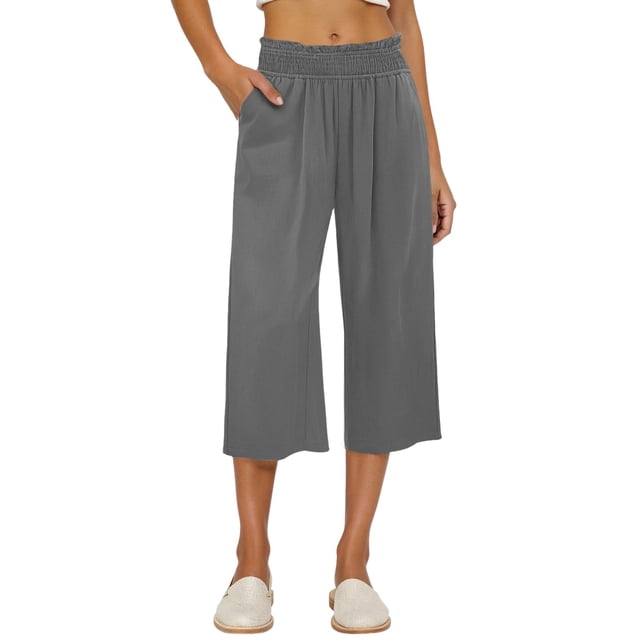 WILLBEST Pantalones Casuales para Mujer, de Color Liso, de Cintura Alta, con Cordón, Pierna Ancha, Cortos y Bolsillos para Uso Diario. Chica