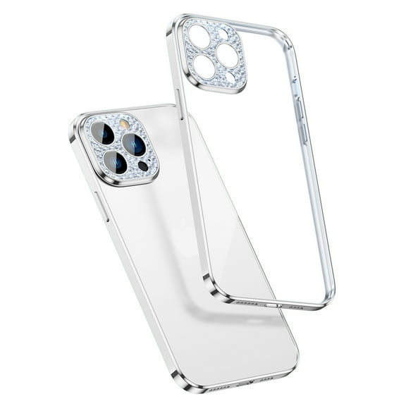 ELEHOLD Ultra-thin Plating Clear Glass Case for iPhone 13 Pro Max 6.7" 2022,with Shockproof Anti-scratch Crystal-clear Back Ultra-thin Lightweight Case Cover,Silver