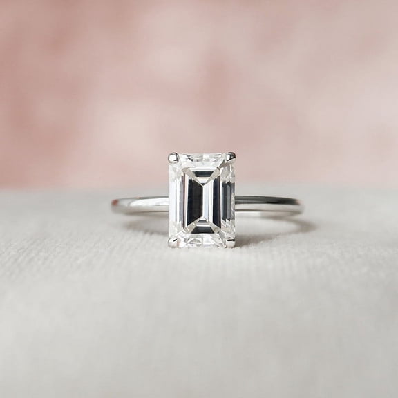 Silvago Jewel White Gold Over 14K Silver Diamond Ring - Emerald Cut Excellent 1.9 Ct Diamond Ring For Women's - Solitaire Diamond Rings for Women's - Solo Simple Stone Diamond Rings for Women's