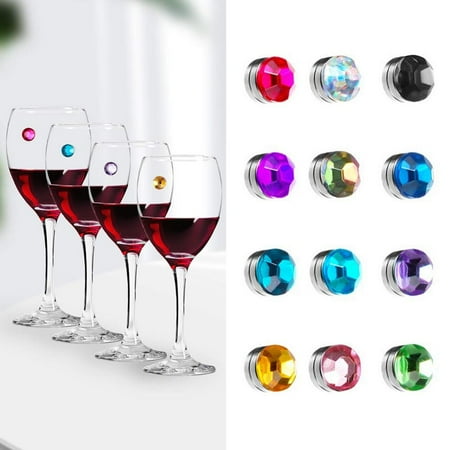 

12 Pieces Crystal Magnetic Glass Charm Magnetic Drink Markers 8 Pieces Wine Glass Charm Wine Glass Rings Tags for Goblet Champagne Flutes Cocktails Martinis
