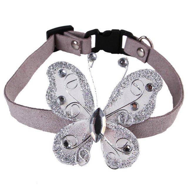 Collar de mariposa lindo para perro mascota Collar de gato Adorno de cuello para cachorro (Plata M)