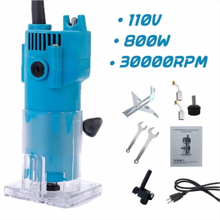 WOODUSEGY Wood Router, 800W Compact Router Tools for Woodworking, 31000 RPM Hand Trim Router, Edge Guide, Roller Guide, Dust Hood