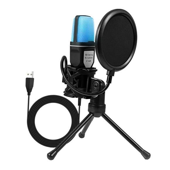 Condenser Microphone Noise Cancelling RGB Lighting Adjustable Computer Mic for