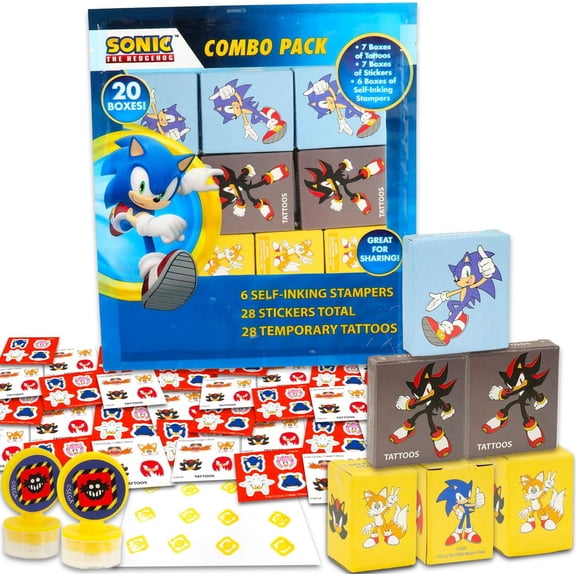 Sonic The Hedgehog Sonic Party Favors for 20 Guests Bundle - 20 Pieces Favor Boxes with Stickers, Tattoos and Stampers for Kids Birthday Party | Sonic Party Supplies and Decorations Combo Pack
