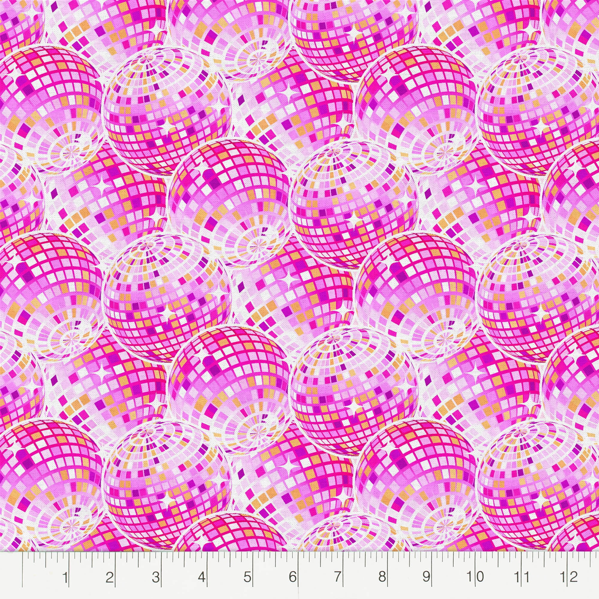 Fabric Editions 18" x 42" Cotton Disco Ball Half Yard Precut Sewing & Craft Fabric, Pink 1 Piece