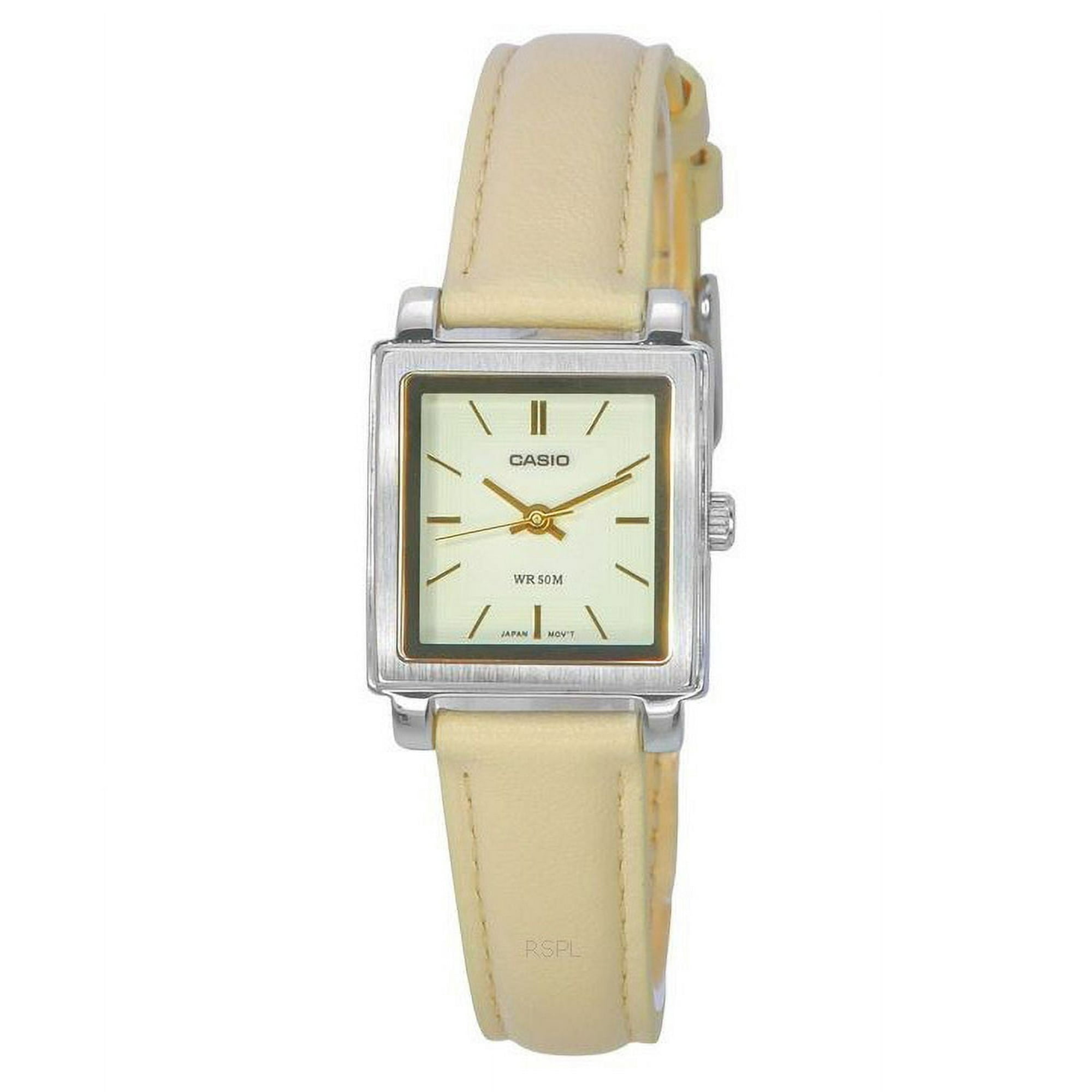 Casio Standard Analog Leather Strap Beige Dial Quartz LTP E176L 5A Women s Watch