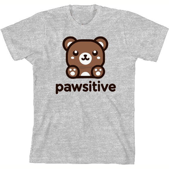Pawsitive Bear Youth Heather Gray Crew Neck Short Sleeve Tee-Medium
