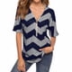 thumbnail image 2 of Camiseta de mujer de manga corta con cremallera, cuello en V, raya, blusa informal, azul, S Vogacara AP001585-09, 2 of 7