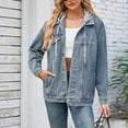 thumbnail image 6 of Dezsed Jean Jacket Women Women's Fashionable Solid Color Lapel Long Sleeved Hooded Denim Jacket Top Blue XL, 6 of 7