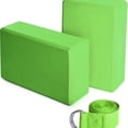 thumbnail image 1 of High-Density EVA Yoga Brick & Strap Kit - Solid Green Foam Support Blocks for Yoga, Dance & Stretching - 2 Bricks with Extension Belt for Balance, Flexibility & Split Training - Essential Fitness, 1 of 6