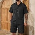 thumbnail image 2 of Men's 100% Cotton Work 2 Piece Outfit Set, Short Sleeve Snap Button Shirt with Double Pockets & Drawstring Cargo Shorts with Multi Pockets, Casual Outdoor Workwear Black, 2 of 7