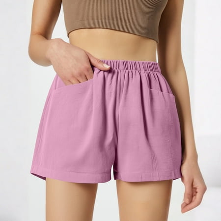 OHGOD Drawstring Shorts Women - Womens White Sweat Shorts - Sweatshorts Shorts Women - Women s Dresses - Loose Fit Cotton-Linen Casual Dress with Pockets for Relaxed Summer Vibes - Hot Pink - M