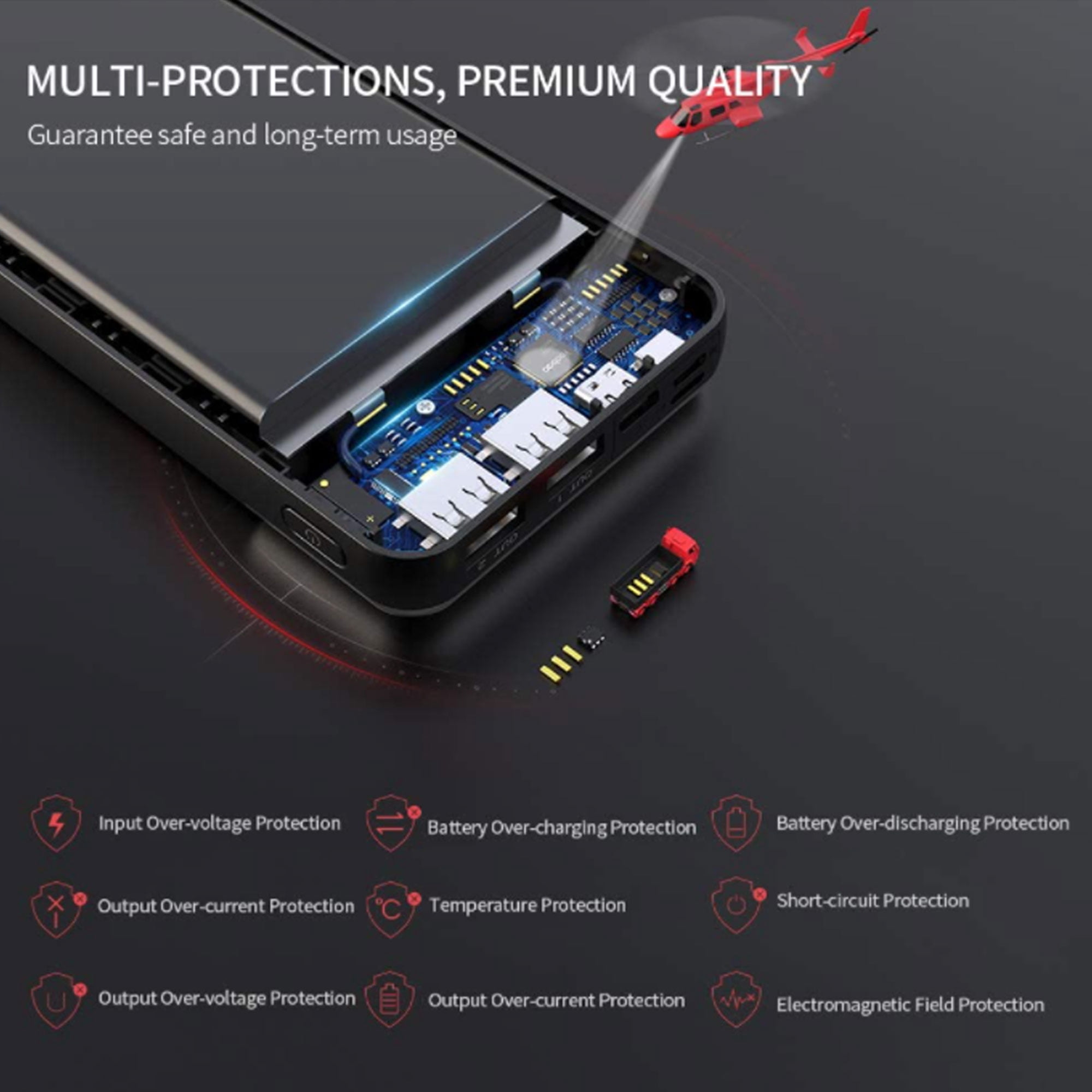 Portable Battery Backup LED Charger 20000mAh MultiProtective Compact External Power Bank, Compatible with iPhone Samasung Google OnePlus Phones & More /Black P20W