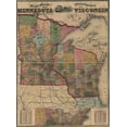 thumbnail image 2 of Vintage Maps 11x14 Gold Ornate Wood Framed with Double Matting Museum Art Print Titled - Railroad and post office map of Minnesota and Wisconsin 1871, 2 of 4