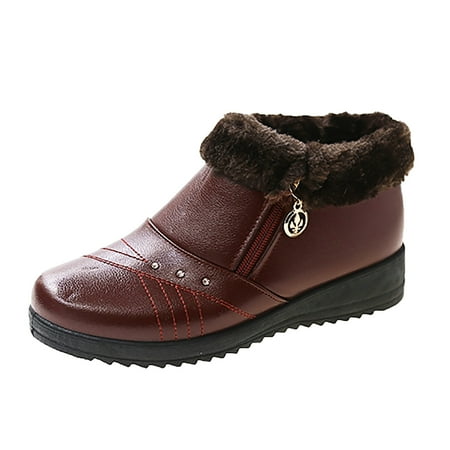 

Fsqjgq Hiking Winter Boots for Women Fashion Women Keep Warm Plush Rhinestones Winter Snow Boots Flat Zipper Short Boots Round Toe Shoes Snow Low Boot Women s Red 39