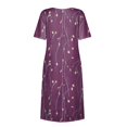 thumbnail image 4 of Vestidos Casuales para Mujer Vestidos Estampados Vestidos de Verano Vestidos Midi Plisados Estampados con Cuello Redondo Básico Clásico Al Aire Libre Diario Manga Corta Vestidos Sueltos Púrpura/XL, 4 of 5