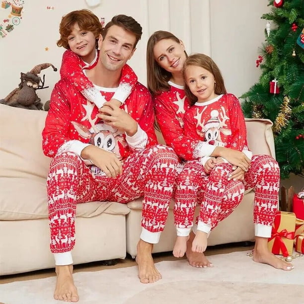 Conjunto de pijama navideño de algodón para padres e hijos, ropa de noche con estampado de renos de Navidad, traje de dibujos animados para el hogar, 2023