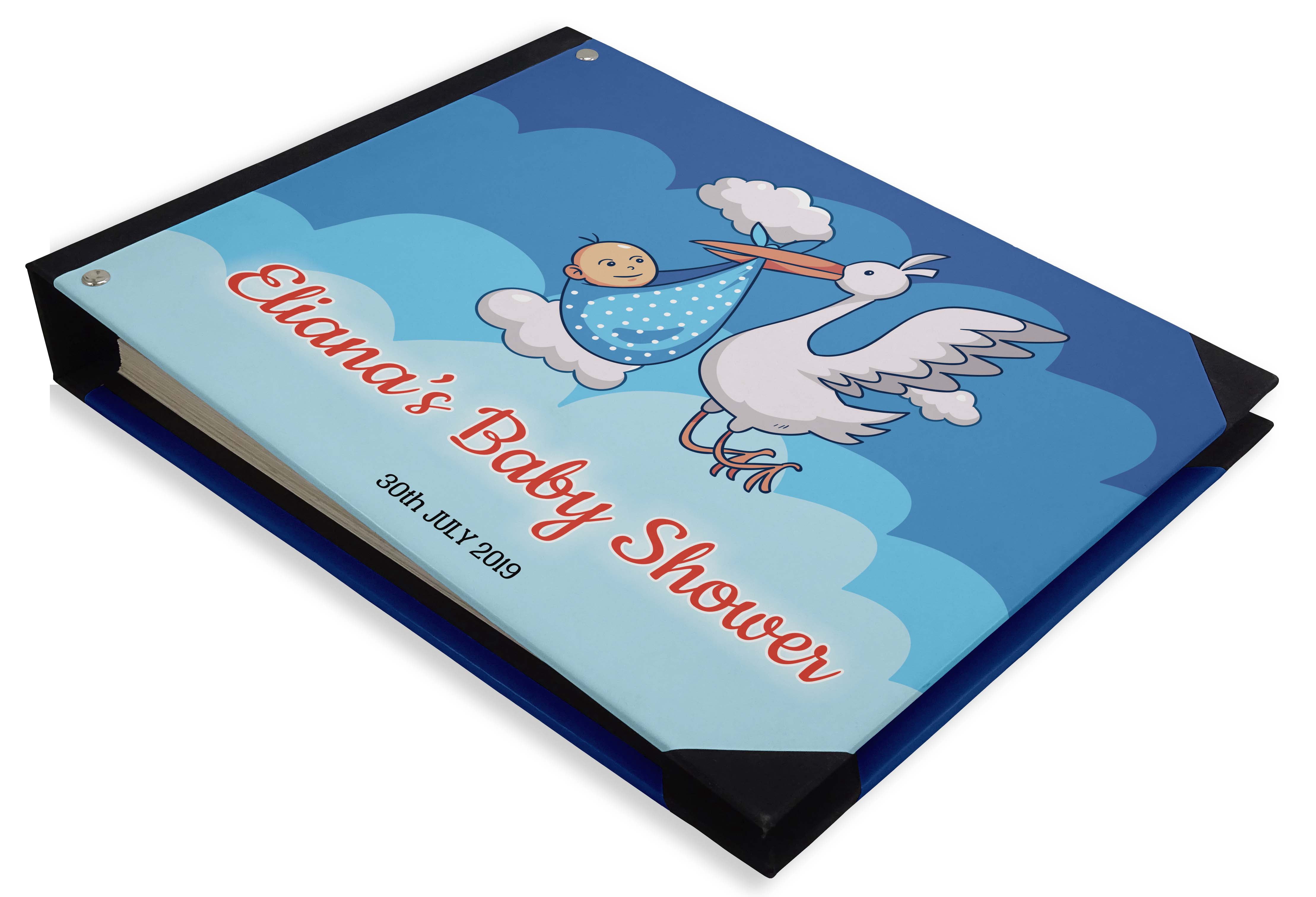 Darling Souvenir Blue Stork & Baby&nbsp; Hardbound Cover Personalized Printed Baby Shower&nbsp;Guestbook&nbsp;Scrap&nbsp;book-9 x 12 Inches