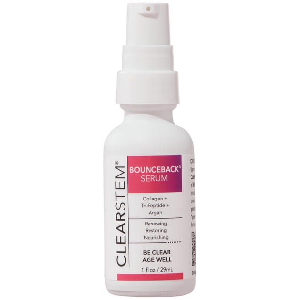 Suero facial radiante CLEARSTEM BOUNCEBACK: suero peptídico para una piel hidratada y suave con tripéptidos y extractos de mango. Fórmula ligera para una piel más suave y equilibrada.