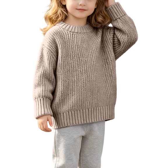 Kids Chunky Knit Sweater Warm Crew Neck Long Sleeve Pullover Sweater Thermal Casual Everyday Top 3Months-5Years