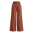 thumbnail image 5 of Kinrui Women Linen Palazzo Pants Summer Boho Wide Leg Smocked Waist Lounge Pant Beach Travel Vacation Trousers Brown M, 5 of 5