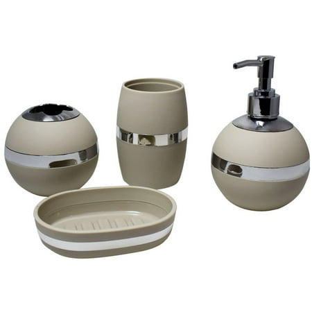 Accessory Set Finish - GHP 4-Pieces Modern Design Plastic Chrome Finish Lines Bathroom Accessories Set