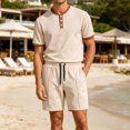 thumbnail image 6 of hotojiny Men's 2 Pieces Set Short Sleeve Henley Shirts and Comfortable Shorts Set Summer Beach Vacation Outfits(Khaki,X-Large), 6 of 7