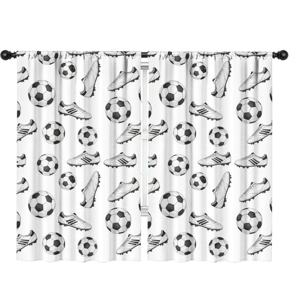 Kid Curtains,Soccer and Cleat White Pattern Kid Insulated Curtains Set Of 2,Bedroom Essentials,Toddler Room Decor 52"x84"