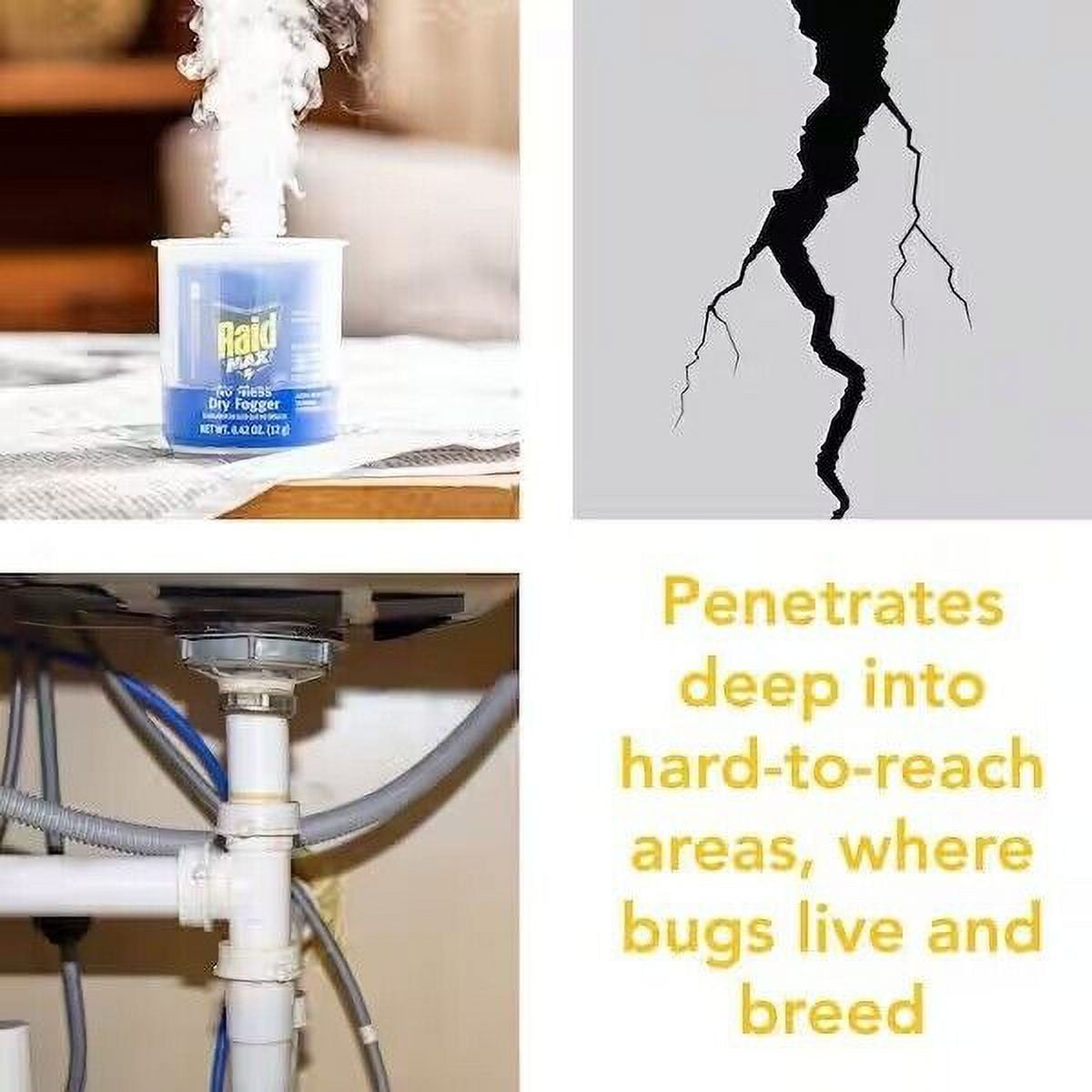 Raid Max Mess Free Dry Fogger, Deep-Penetrating Bug Killing Fog for the Home, 6 Count - Indoor Insect Bug Killer Fumigator