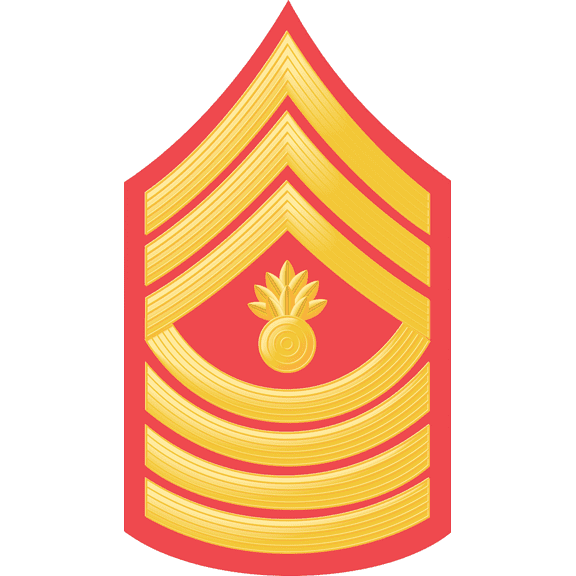 3.8 Inch USMC E-9 MASTER GUNNERY SERGEANT RED / GOLD CHEVRON VINYL TRANSFER DECAL
