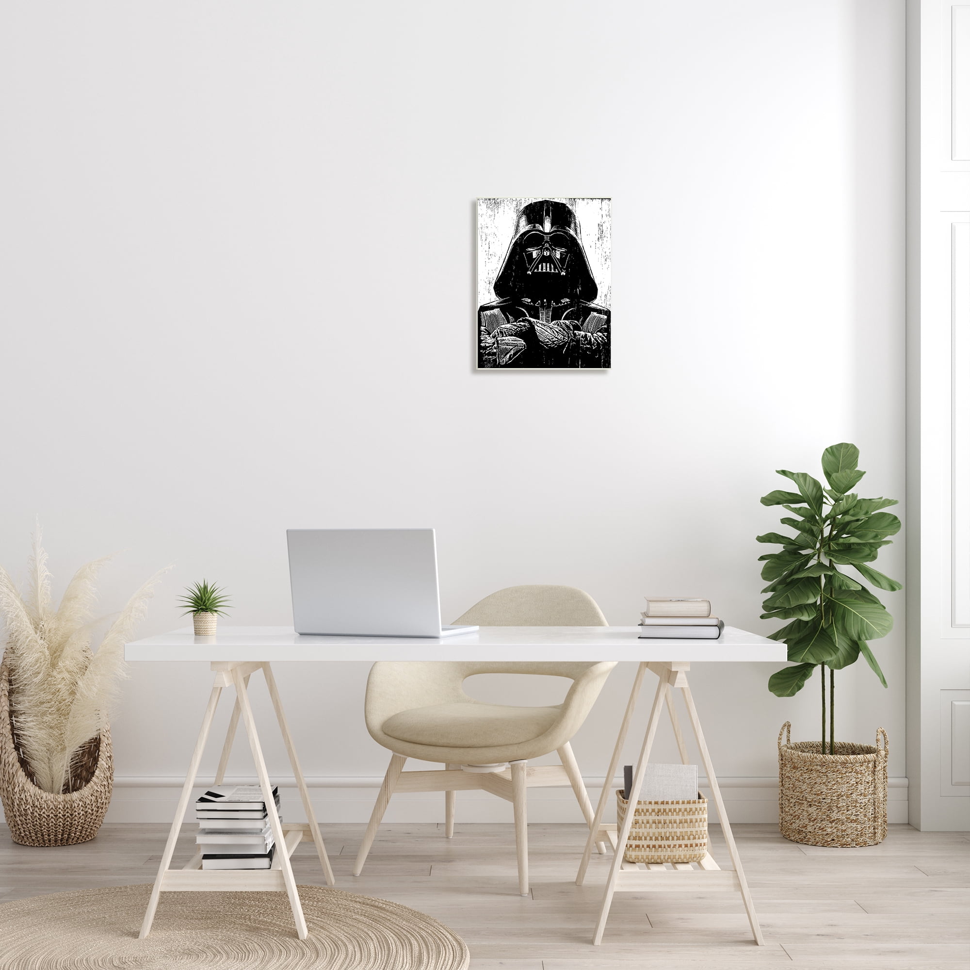 The Stupell Home Decor Collection Black and White Star Wars Darth Vader Distressed Wood Etching Oversized Wall Plaque Art, 12.5 x 0.5 x 18.5