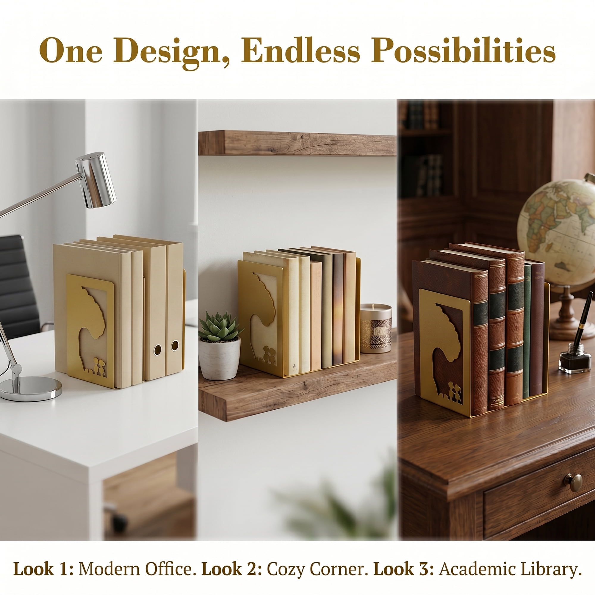 Unique Bargains 2Pcs Metal Laser Cut Tree Design Bookends Gold Tree 7.9*4.3*6.7inch