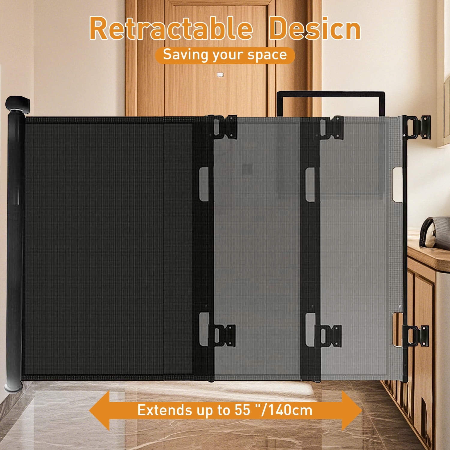 Wide Retractable Gates for Doorways, Mesh Dog Gate for The House, One-Hand Opening Gates for Stairs, Pet Puppy Fence Indoor & Outdoor Short Dog Gate Puppy Gate Pet Fence