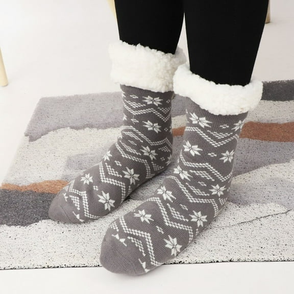 Nrmvnmi Christmas Fuzzy Slipper Socks For Women Warm Thick Heavy Thermal Fleece lined Fluffy Winter Non Slip Socks Christmas Decorated Socks Set For Girls Floor Socks, Snow Socks