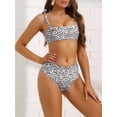 thumbnail image 2 of DARING DIVA Tie Shoulder Leopard Print Bandeau Bathing Suits XS Black, 2 of 6