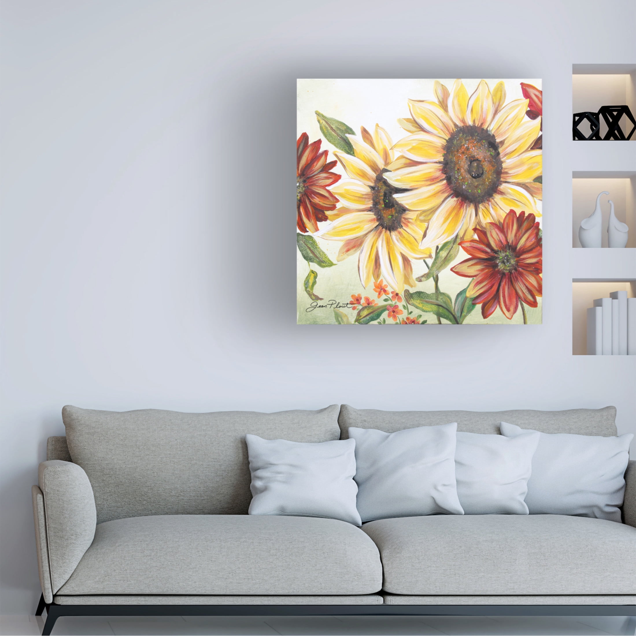 Canvas Wall Art - Jean Plout 'Sunflower Joy A' Wall Art for Living Room, Bedroom, or Office Décor by Trademark Fine Art - 35 x 35 Inches
