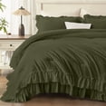 thumbnail image 5 of ANGENIA Queen Comforter Sets Olive Green, 3 Pieces Soft Lightweight Fluffy Ruffle Bedding Sets for Queen Size Bed, Farmhouse Shabby Chic Microfiber All Season Bed Set, 5 of 7