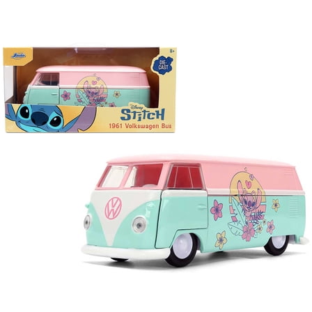 1961 Volkswagen Bus Pink and Blue with Graphics "Disney's Stitch" "Hollywood Rides" Series 1/32 Diecast Model Car by Jada