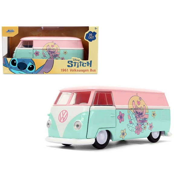 1961 Volkswagen Bus Pink and Blue with Graphics "Disney's Stitch" "Hollywood Rides" Series 1/32 Diecast Model Car by Jada