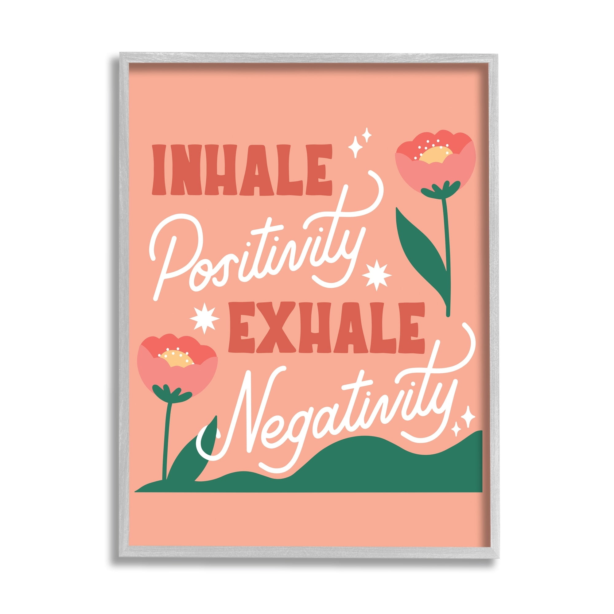 Hey Bre! Creative Studio Inhale Positivity Exhale Negativity Floral Motivational Sign 11 in x 14 in Framed Painting Art Print, by Stupell Home Décor