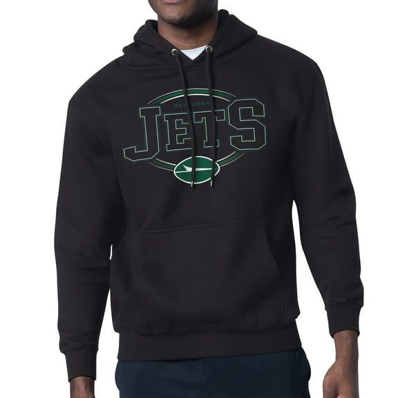 Men's Starter Black New York Jets Team Track Graphic Pullover Hoodie