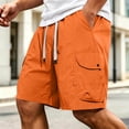 thumbnail image 2 of Men Beach Shorts Pink Men's Cargo Shorts with Multi-pocket, Elastic Waist Straight Leg Shorts, Summer Fashion Casual Beach Short Pants Orange XXL, 2 of 6