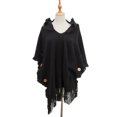 thumbnail image 1 of Suéter de punto bohemio para mujer, Poncho con capucha y botones de talla grande para otoño e invierno, chal de punto a cuadros, capa con borlas, 1 of 5