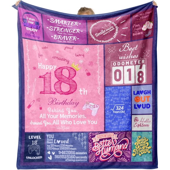 LHSHID 18th Birthday Gifts for Girls 18th Birthday Decorations Throw Blanket Gifts for 18 Year Old Girl Sweet 18 Year Old Girl Birthday Gifts 60"x80"
